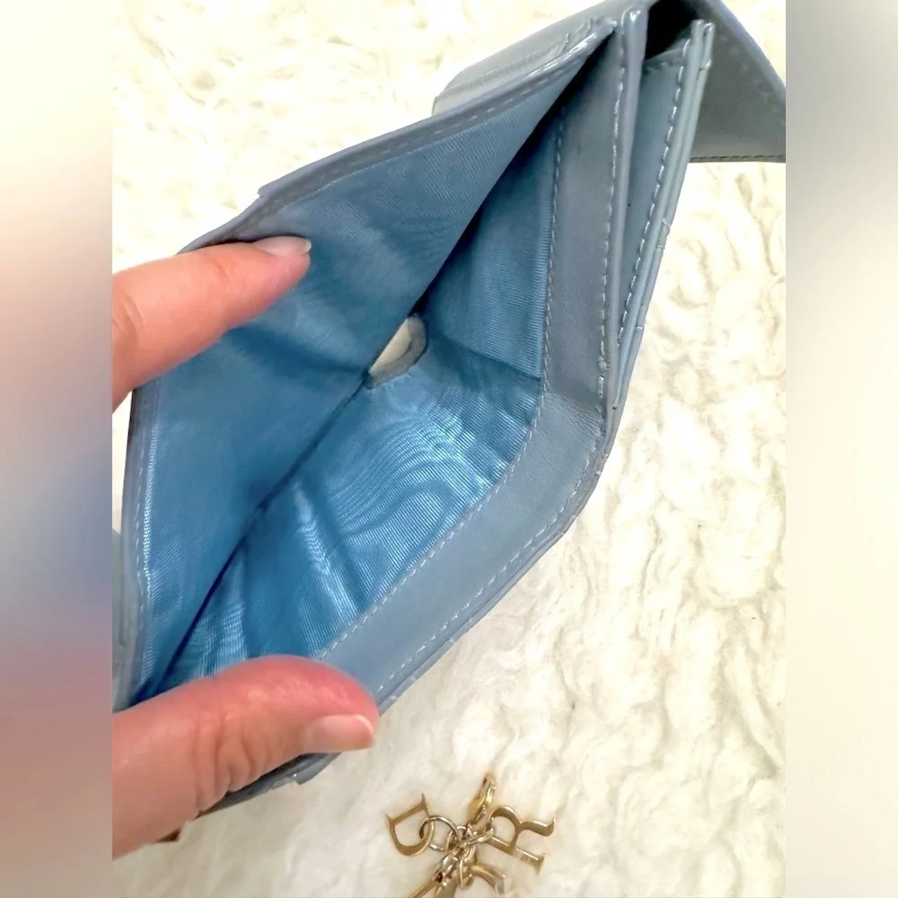2024 CHRISTIAN DIOR Lotus Wallet Cloud Blue Patent Cannage Calfskin, Authentic